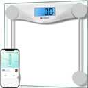 Etekcity Bathroom Scale for Body Weight and BMI, Upgraded Bluetooth Digital Scale, Large Blue LCD Backlight Display, High Precision Measurements, 400 Pounds (11.9 x 11.9 inches, Satin Silver)