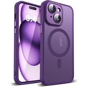 YEMORAN Compatible with iPhone 15 Case with Built-in Camera Lens Protectors Translucent Magnetic iPhone 15 Phone Case 6.1" [Compatible with Mag-Safe][Great Grip Feeling], Purple