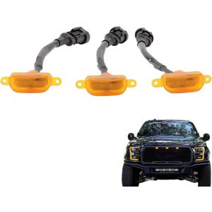 3PCS Bright Amber L-ed Grille Lights Compatible with 2004-2019 for-d F150, 2013-2018 R-am 1500 Raptor Style Aftermarket, Front Grille Daytime Driving Running Light Kits (Yellow)