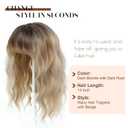 14inch Hair Toppers for Women with Thinning Hair Short Curly Toppers Hair Pieces for Women Synthetic Clip In for Women's Wiglets Large Base Dark Blonde with Dark Root