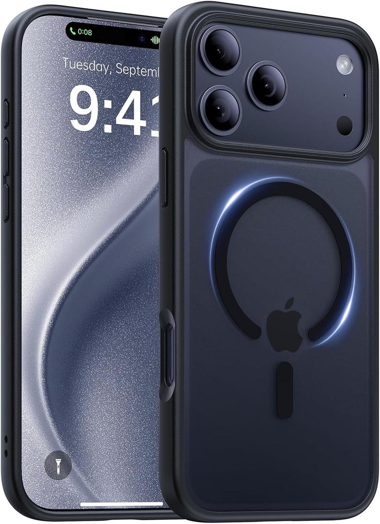 2 x Magnetic for iPhone 17 Pro Case,[Anti-Slip][Compatible with MagSafe][Military Grade Drop Protection] Shockproof Protective Translucent Matte Phone Case for iPhone 17 Pro Case,Black