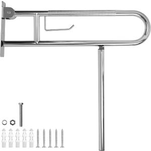 Handicap Grab Bar,29.5 Inch Stainless Steel 1.25" Diameter Toilet Safety Rails for Bathroom with Paper Holder, Anti-Slip Flip-Up Support Rail for Seniors Elderly