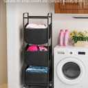 3 Section Laundry Sorter with Removable Bags, 120L Rolling Vertical Laundry Hamper, Stackable Laundry Baskets organizer for Bathroom, Apartment, Dorm (Black, With Wheel)
