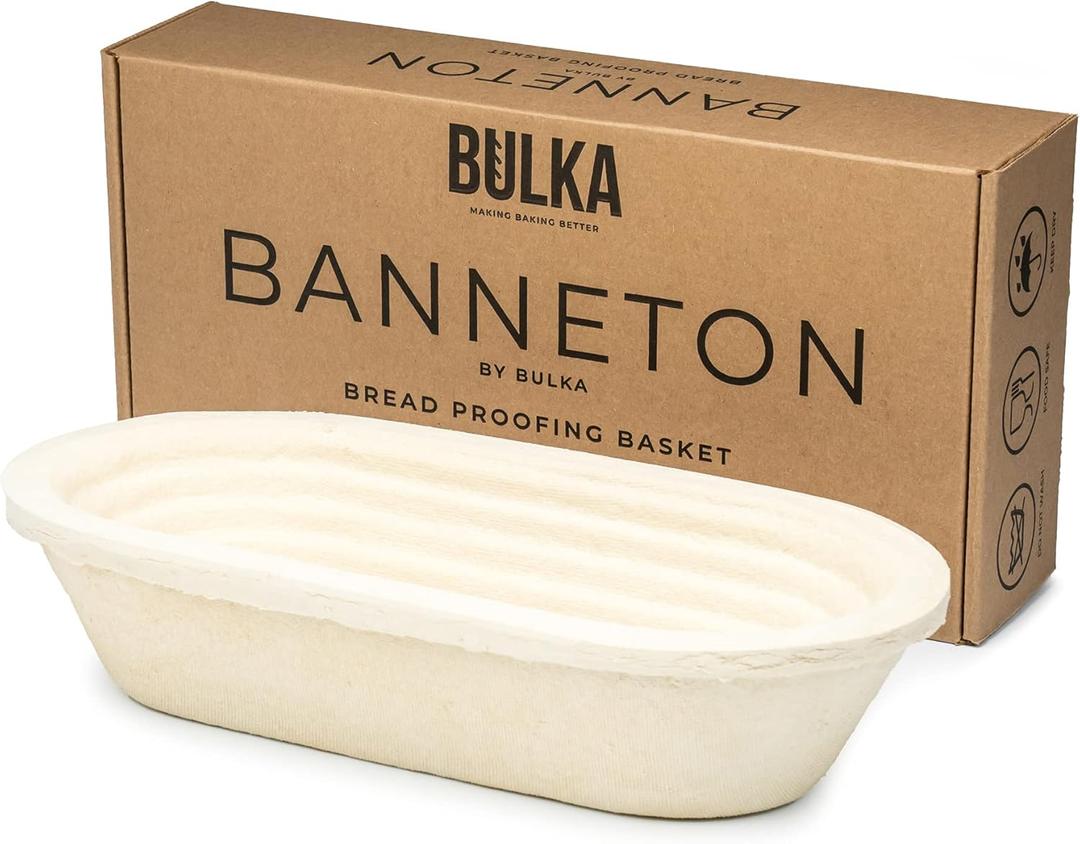 Bulka Oval 750g Groove Banneton Bread Proofing Basket Pressed Wood Pulp, Sourdough Proofing Basket - Non-Stick Batard Brotform Sourdough Bread Baking Supplies, Made in Germany.