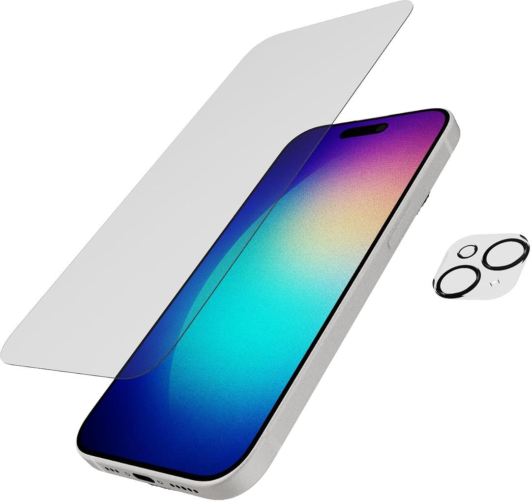 Tech21 Impact Glass Anti-Glare Screen with Camera Lens Protector Bundle for iPhone 15
