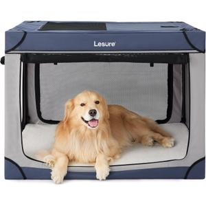 Lesure Shown on TODAY Show Soft Collapsible Dog Crate - 42 Inch Portable Travel Crate for Extra Large Dogs Indoor & Outdoor, 4-Door Foldable Pet Kennel with Mesh Windows, Blue