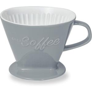 Creano XXL Porcelain Coffee Dripper Stone Grey - Ceramic Cone Brewer - Pour Over Coffee Maker - Filter Size 4 - huge and heavy quality 800gr/28oz - 6 Colours availeble (Gray)