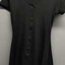 Women V Neck Button Down Knitted Short Dress, Elegant Short Sleeve Ribbed Flowy Hem A-Line Short Dress M