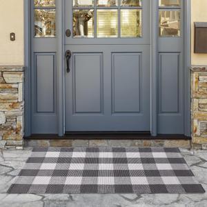 HOMEMONDE Checked Indoor Outdoor Area Rug 3'x5' Grey and White Cotton Buffalo Plaid Rug Washable Doormats for Layered Front Door Mats, Porch, Kitchen, Farmhouse, Living Room, Bedroom, Entryway