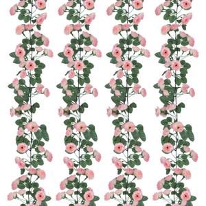4 Pack 24 FT Artificial Flower Garland, Fake Pink Rose Vines Silk Flowers Hanging Floral Vines Garland for Wedding Arch Bedroom Home Wall Backdrop Room Decor (Pink)