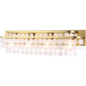 TOCHIC Bathroom Vanity Light with Natural Capiz Shell Shade, Brushed Gold Coastal 4 Lights Vanity Light, Modern Wall Mount Lighting Fixture for Mirror Cabinets, Powder Room, Bedroom Living Room 30 W