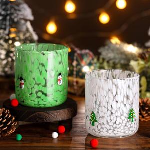 Booson 1 Pc Christmas Glass Cups 16 oz Snowman Christmas Tree Icon Juice Glasses Double Old Fashioned Stemless Coffee Cocktail Cups Drinking Glassware for Holiday Xmas Party Supplies Gift