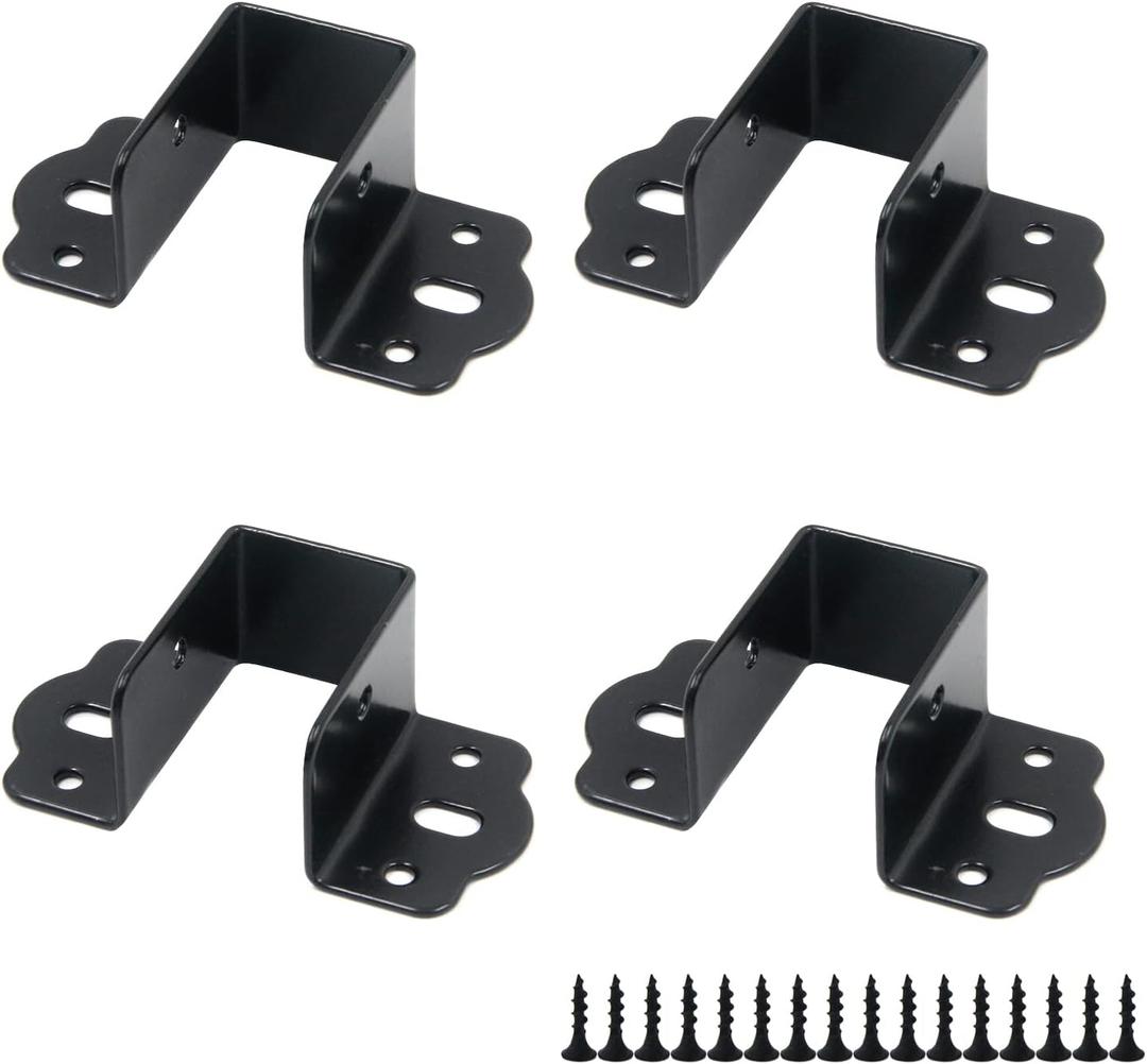 Coshar 4Pcs Heavy Duty Bed Rail Fittings Black Bed Frame Brackets Adapter U-Shape Bed Supporters Hardware for Bunk Bed Headboard, 3.62"x1.9"(L*W)