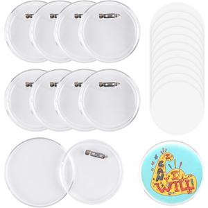 MK.Bear 25 Pack Acrylic Button Pins Badge, 70mm/2.76 Inch Clear Pins Buttons Kit with Blank Round Paper, DIY Badges Acrylic Pin Buttons for Christmas Craft Supplies