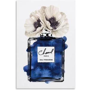 WEboL Fashion Perfume Bottle With Blue & White Poppy Flower Decorative Painting Canvas Wall Art Picture Print Modern Family Bedroom Decor 16x24inch(40x60cm)