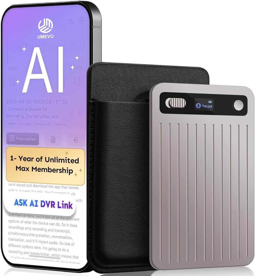 UMEVO Note Plus AI Voice Recorder : Unlimited Transcribe & Summarize, AI Note Taking Device 64GB with Case, App Control, 140 Languages for Calls, Lectures, Meetings, Interviews (Rose Gold)