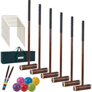 Six Player Croquet Game, 35 Croquette Set with Premium Wooden Mallets/Colored Balls/Wickets/Stakes/Carrying Bag, Classic Outdoor Backyard Lawn Games for Teens Adults Family