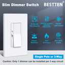 BESTTEN 3 Pack Super Slim Slide Dimmer Light Switch, Quiet Rocker, Max 300W LED, CFL, 600W Incandescent, Single Pole or 3 Way Dimmable Switch with Screwless Wallplate, ETL Listed, White