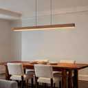 45" Wood Linear Pendant Light, Dimmable Kitchen Island Lighting with Remote, 30W LED Island Lights for Kitchen, Adjustable Linear Chandelier for Dinning Room Light Fixture,Pool Table Light - Walnut