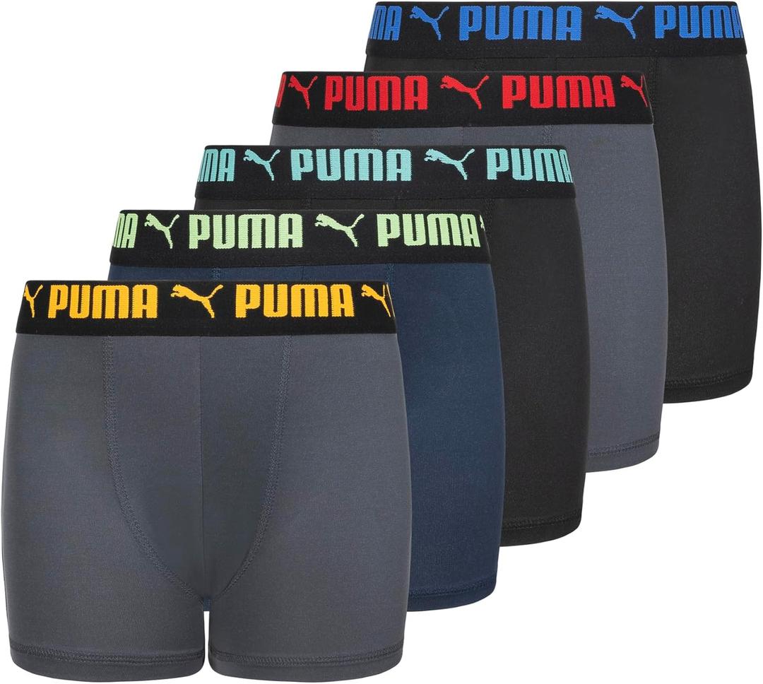 PUMA boys 5 Pack Performance Boxer Briefs (Grey/Bright)