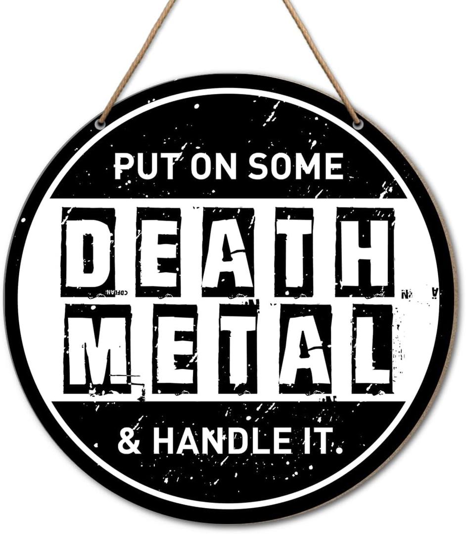 Death Metal Wood Sign Wall Decor, Music Studio Decor for Home Music Room Bedroom, Black and White Death Metal Hanging Sign Decorations, Gifts for Women Men Punk Lovers Music lover, Death Metal
