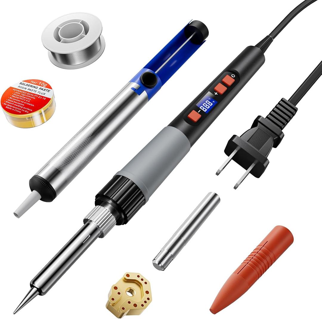 Soldering Iron Kit 90W for Electronics, Digital Adjustable Temperature Soldering Iron 356-932F (180-500C) with ON/OFF Switch, Soldering Kit Including Desoldering Pump, Extra Tips and More