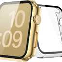 [2-Pack] Julk Gold Case with Screen Protector for Apple Watch Series 3/2 42mm, 9H Tempered Glass with Ultra Thin Hard Protective Cover for iWatch [1 Gold + 1 Transparent]