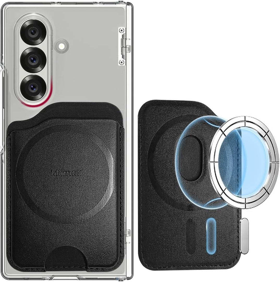 Miimall for MagSafe Wallet, 3-Card Holder for Samsung Galaxy S26/S25/S24 Ultra/Edge/Plus/FE, Z Fold 7/6, Pixel 10 Series, iPhone 17/16/15/14/13/12 Ultra Thin Slim Magnetic Phone Wallet Leather Black