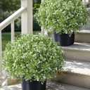 2 Pack Fake Potted Plants Artificial Plants for Outdoors Decor, Green White