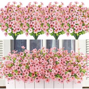 Artificial Flowers for Outdoors Spring Decor, 16 Bundles UV Resistant Realistic Faux Silk Flowers, Fake Plants for Planter Indoor Outside Garden Porch Patio Window Box Balcony Yard (Pink)