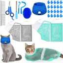 10 Pcs Cat Bathing Bag Set Pet Mesh Shower Bag Anti Bite and Scratch Pet Grooming for Washing Brush, Cat Muzzle, Nail Clipper, Nail File, Tick Tool (Blue and Gray)