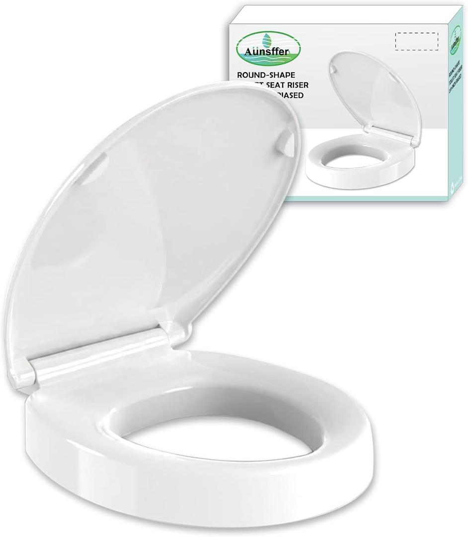Raised Toilet seat 2.91 inch Round, 16.5 x 14.3inch Compatible | Soft Close + Quick-Release, Easy Clean, Bottom/Top Fixing, Safe Anti-Slip Pad Never Loosen, PP, White, 3 Years Support