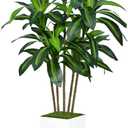 Artificial Dracaena Tree 5FT - Faux Tree with White Tall Planter - Fake Tropical Yucca Floor Plant in Pot - Artificial Silk Tree for Home Office Living Room Decor Indoor