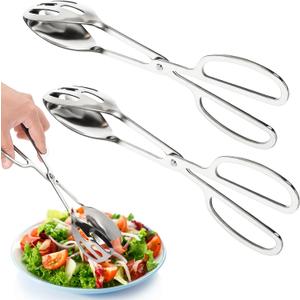Jucoan 2 Pack Buffet Tongs Salad Tong, 10 Inch Stainless Steel Food Serving Bread Tongs with Scissor Handles for Kitchen, Party