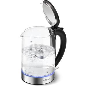 Cosori Electric Kettle, No Plastic Contact With Water, Wide Mouth For Easy Cleaning, Auto Shut Off, 1.7L Tea Kettle & Hot Water Boiler, Water Heater & Teapot, Borosilicate Glass, Black, 1500W (1.8 Quarts)