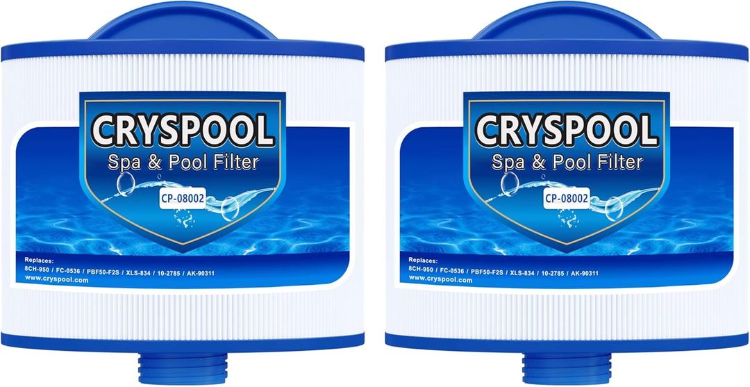 Cryspool 08002 Filter with 2" SAE Thread Compatible with PBF35, PBF50-F2S, 10-2785 Bullfrog Spa Filter, 8CH-950, FC-0536, XLS-834, 15052, AK-90311, 2 Pack