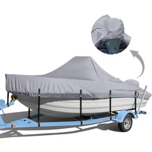 Center Console Boat Cover, 900D Heavy Duty Boat Center Console Cover, Waterproof Boat Covers 16-18.5 FT with Motor Cover and Metal Windproof Adjustable Buckle, Gray