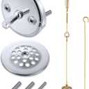Enhon Universal Bath Tub Drain Linkage Assembly with Trip Lever and Strainer Done Cove, Bathtub Drain Kit, Fit for Trip Lever Bath Tub Waste and Overflow Drain, Chrome