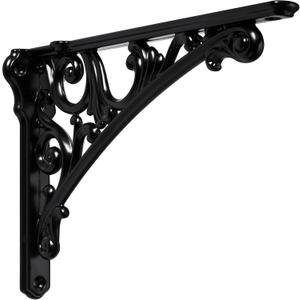 Khtumeware Shelf Bracket 10 Inch, Decorative Brackets for Shelving, Heavy Duty Vintage Ornate Shelf Bracket, Hardware Included, 4 Pack, Black Finish, 9.84x7x1.73 inch