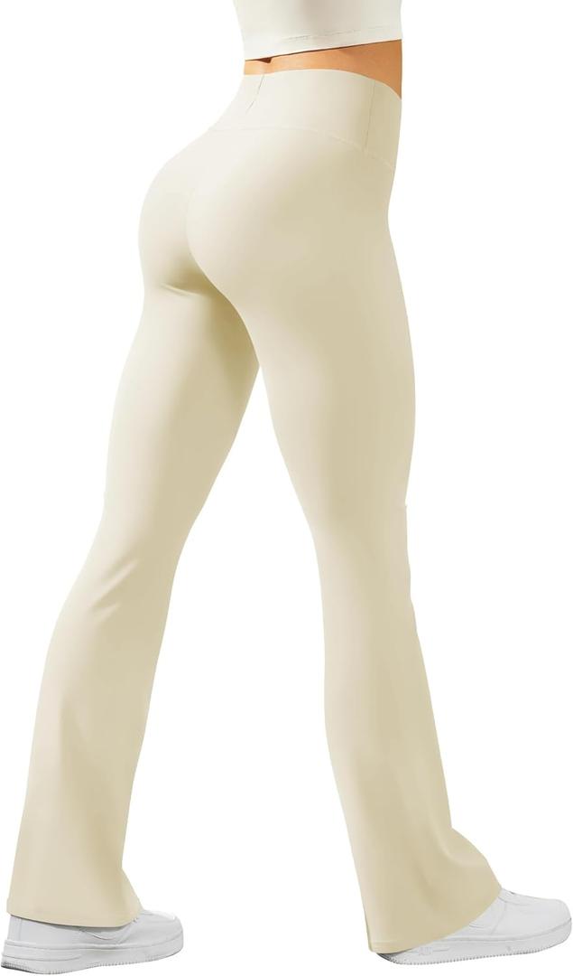 keriffe Women's Flare Yoga Pants High Waisted Tummy Control Leggings Workout Casual Bootcut Pants (Beige), XXL