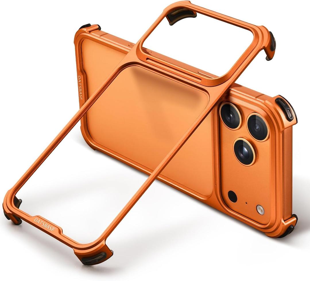 OATSBASF for iPhone 17 Pro Max Bumper Case, Metal Aluminum Frameless Slim, No Back Design Compatible with MagSafe, Shockproof Phone Case 6.9 inch, Orange