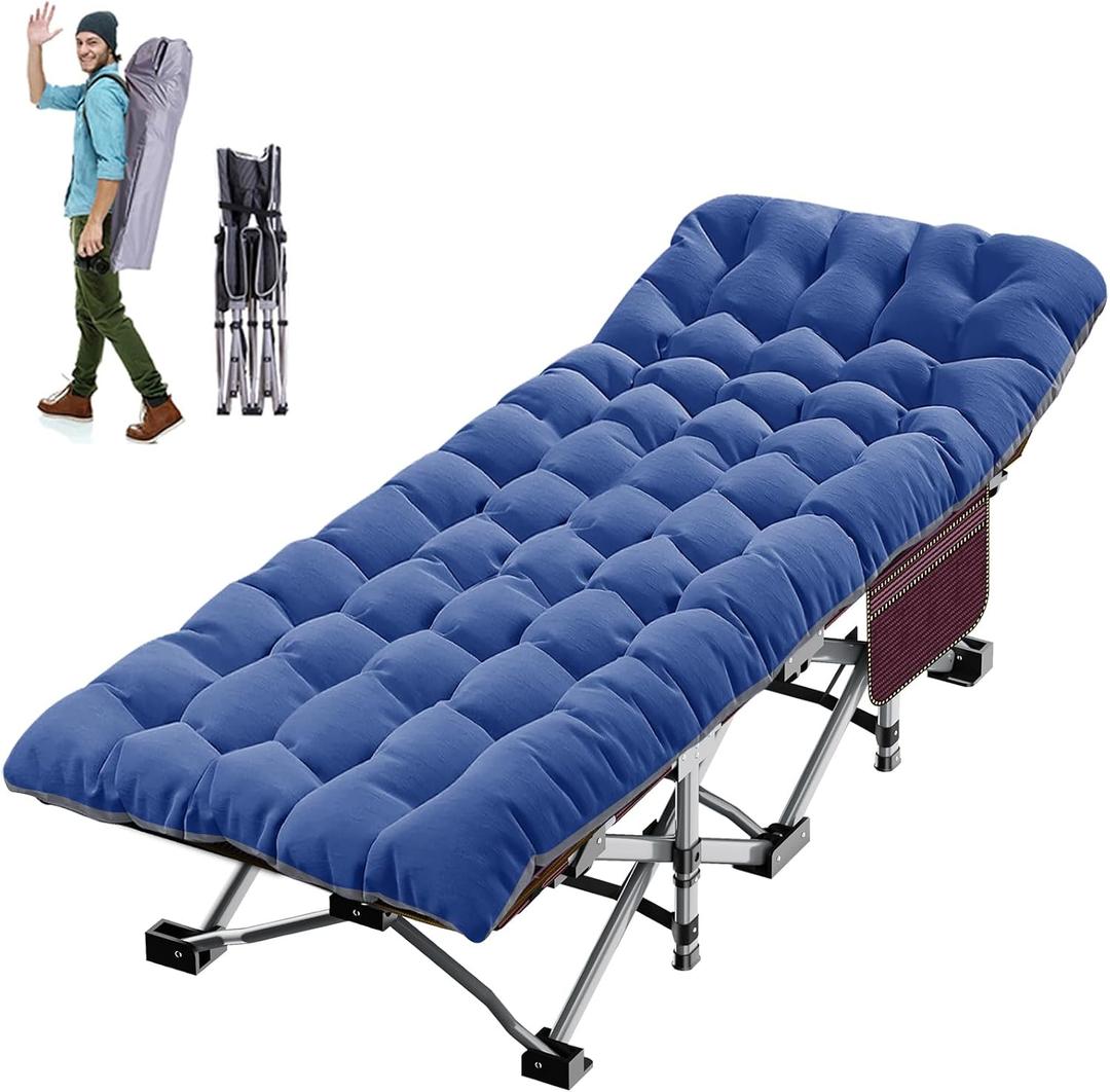 ABORON Folding Camping Cot for Adults, Double Layer 1200D, 500lb Capacity, Heavy Duty Guest Cot with Mat & Carrying Bag for Indoor & Outdoor Use (Original Garnet Red With Blue Pad)