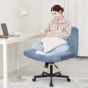 Orange Factory Criss Cross Chair Wheels Wide Cross Legged Office Desk Vanity Chair Comfy Fabric Armless Adjustable Swivel for Home Computer Task (Blue Wheel, Fabric)