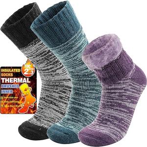 Welwoos Heated Thermal Socks for Women & Men Warm Thick Winter Ski Boot Insulated Stocking Stuffers Gift Socks 3 Pairs (Purple/Green/Grey, L)