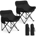 Seeloowy 2 Pack Compact Camping Chairs Portable Folding for Outside with Carry Bag Lightweight Moon Chairs for Travel Picnic Hiking Beach Fishing, 600D Oxford, Supports 330lbs(Black)