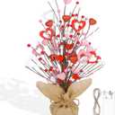 Valentines Day Decorations with Lights, 20 Inch Valentine Tree with Glittered Red Pink Heart-Shaped Berries, Valentine's Table Decorations for Home Office Party, Decor for Mantle Entryway