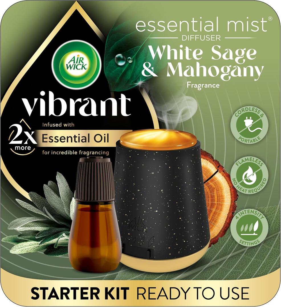 AIR WICK Essential Mist - Vibrant Starter Kit White Sage & Mahogany 3/1 ct. (0.67 Fl Oz (Pack of 1))