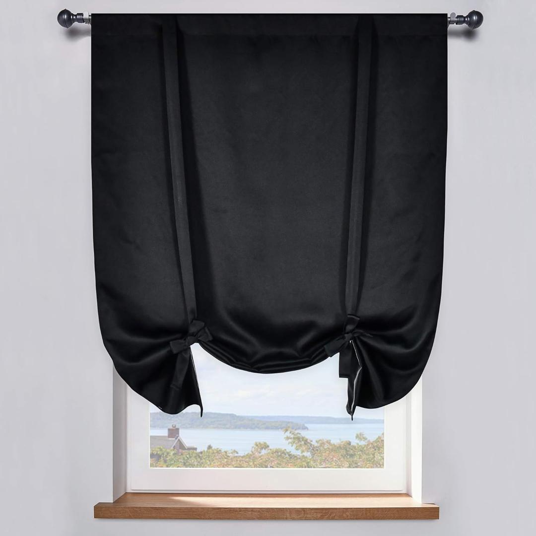 DONREN Black Balloon Shades Blackout Curtain - Adjustable Thermal Insulated Tie Up Curtain Panel for Kitchen (34 W x 54 Inches Long,1 Panel)
