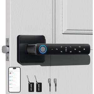 Smart Fingerprint Door Lock, 5-in-1 Keyless Entry Door Knob with APP Control, Passcode Keypad, Kyes, IC Card, Auto Lock, Biometric Door Lock with Handle for Bedroom Home Hotel Office Apartment