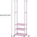 Kaitiemoo Heavy Duty Clothing Rack with Wheels,Modern Garment Rack with 3 Metal Shelves, 71.8Inches Display Rack for Hanging Clothes, Hanging Rod for Small Space,Pink